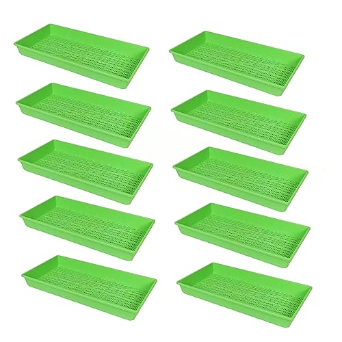 SUNPACK 10" x 20" Heavy Duty Mesh Plastic Seed Starting Tray, Green, 2.3" (Pack of 10) - Ensures Water Drainage and Aeration, Perfect for Greenhouses or Indoor Gardening - color: Green
