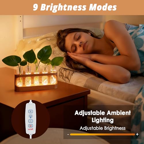 Tigvio Plant Propagation Station with 9-Level Dimmable LED Light | 5 Glass Test Tube Vases, Wooden Stand for Hydroponic Plants, Gardening Gift for Women & Plant Lovers & Home Decor