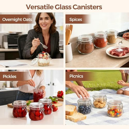 ComSaf Airtight Glass Jars with Lids 17oz Small Food Storage Container Set of 6 - Airtight Canister with Clear Preserving Seal Wire Clip Fastening for Kitchen Canning Pickling Mason jars (Pack of 2) - size: 17oz*6-Round (Pack of 2)