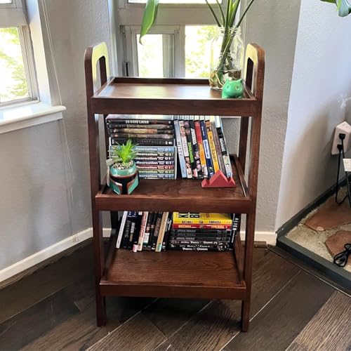Solid Wood Ladder Shelf, 3 Tier Open Bookcase Storage Shelf - color: Walnut Color