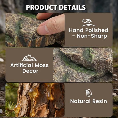 REPTITRIP Large Reptile Hide and Basking Platform, Resin Rock Cave for Geckos, Frogs, Turtles and Lizards