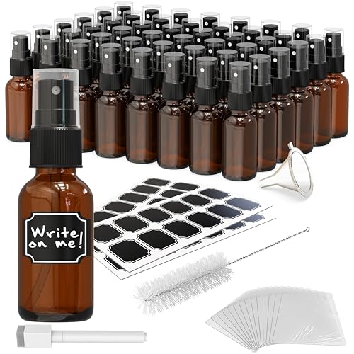 Nevlers Amber Glass Small Travel Spray Bottle 1 Oz Mini Mister 48 Pack Set - color: Amber