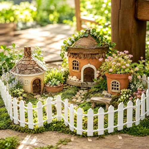 2Pcs Miniature Fairy Garden Fence DIY Wood Decorative Picket Fence | Mini Wood Picket Ornament Fence, Micro Landscape Miniature Accessories for Dollhouse, Village Landscape, Home, Garden