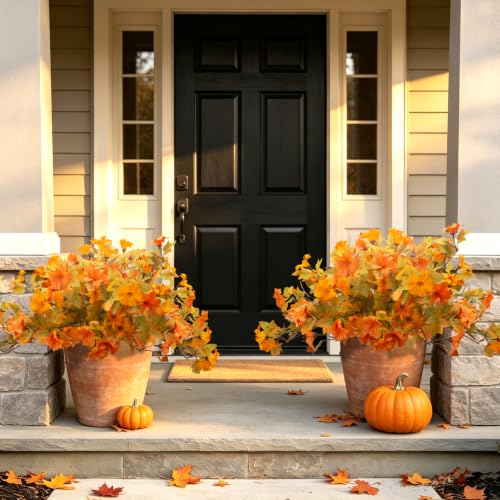 Artificial Outdoor UV Resistant Faux Petunias, No Fade Fake Fall Flowers - color: Fall(yellow, Orange)