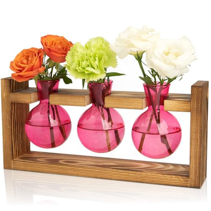 XXXFLOWER Plant Terrarium Jar Propagation Station Stand 3 Pink Bulb Vases - color: Pink