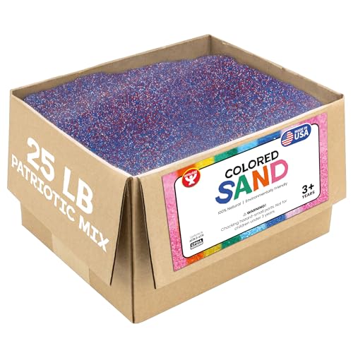 Hygloss Colored Sand – Patriotic Red, White & Blue Color Celebration Craft Sand for Art, July 4th, New Year’s, Holiday Decor, Kids Party Crafts – 100% Natural & Environmentally Friendly (25 lb Bottle) - color: Patriotic Mix, size: 25-Pound
