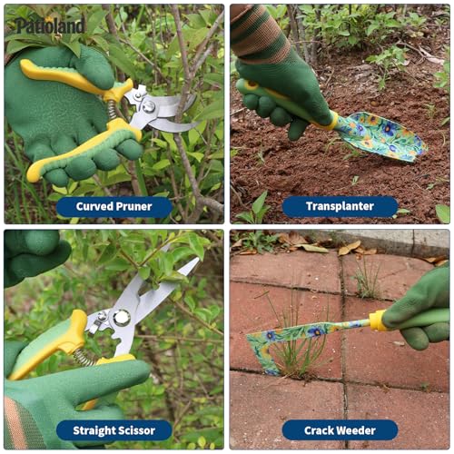 10 Piece Garden Tools Set, Gardening Hand Tools Kit with Heavy Duty Rust-Proof Aluminum Tools, Organizer Tote Bag, Apron, Gloves & Kneeling Pad, Ideal Gardening Gifts for Women, Mom, Grandma & Wife - color: green floral-10pcs