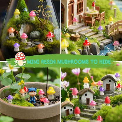 60pcs Luminous Mini Mushrooms Cute Resin Mushrooms Miniature Little Small Mushroom Figures Bulk for for Micro Fairy Garden Landscape Aquarium Accessories Dollhouse Hide Crafts Decor - style: 60pcs Cute Mushrooms
