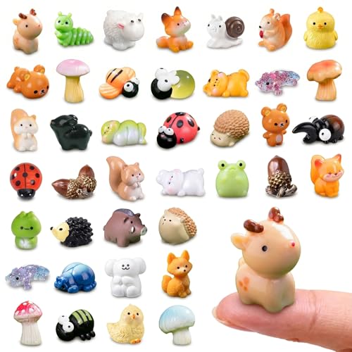 Zerobe 40Pcs Mini Forest Animal Figurines: Resin Fairy Garden Accessories | 40 Unique Resin Forest Animal Figurines: Small miniature garden figurines for DIY crafts, terrarium decor & mini displays. - color: Forest