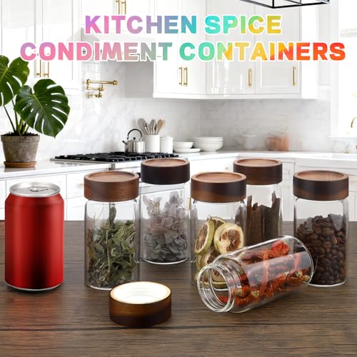 8oz Airtight Glass Jars Small Spice Storage Canister with Wooden Lid Clear Glass Food Container Canning Jar for Cookies Overnight Oats Yogurt Pantry Sugar Tea Coffee Bath Salts (6×250ml(8.4oz)) - color: 6×250ml(8.4oz)