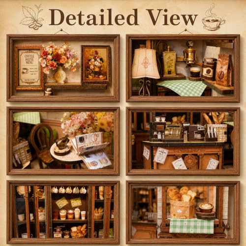 Book Nook DIY Miniature House Kit, 3D Wooden Puzzle Coffee House Dollhouse with Light & Tools, Creative Bookshelf Insert Craft Gifts for Adults Teens (Pavilion Coffee House) - color: Pavilion Coffee House
