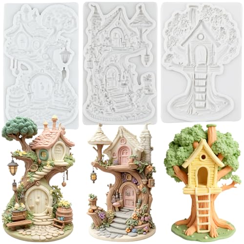 Tree House Polymer Clay Mold Fairy House Silicone Molds Set of 3 | DIY Crafts Resin Casting Mold DIY Craft Air Dry Polymer Clay Tools Jewelry Making - color: Style D