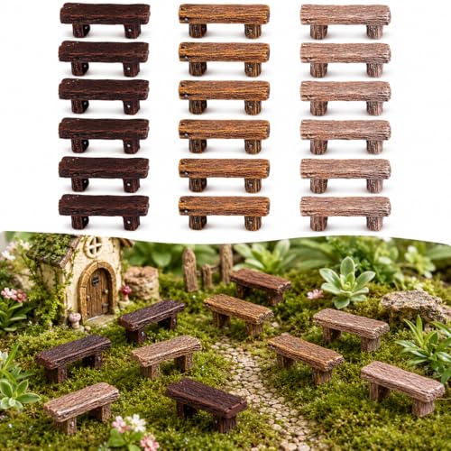 Miniature Resin Bench Fairy Garden Accessories - Dollhouse Chairs Stools Ornament Vintage Style Landscape Mini Decor Small Zen Garden DIY Scene Furniture (18, Natural Beige//Dark Walnut) - color: Assorted Color
