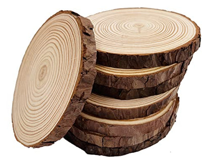 Unfinished Natural with Tree Bark Wood Slices 8 Pcs 5.5-6 inch Disc Coasters Wood Coaster Pieces Craft Wood kit Circles Crafts Christmas Ornaments DIY Crafts with Bark for Crafts Rustic Wedding - size: 8Pcs 5.5-6 inch