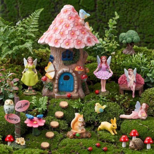 30 Pcs Solar Fairy Garden House Resin Kit