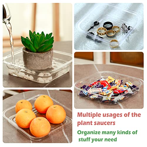 20 Pack Plant Saucers for Indoors 4 Inches Plant Trays for Pots Plastic Trays for Plants Square Plant Drip Trays for Potted Plants Flower Pot Saucers Clear Plant Plates to Catch Water, Bulk