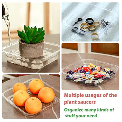20 Pack Plant Saucers for Indoors 4 Inches Plant Trays for Pots Plastic Trays for Plants Square Plant Drip Trays for Potted Plants Flower Pot Saucers Clear Plant Plates to Catch Water, Bulk