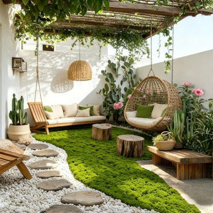 Fake Moss Mat 39" x 39" Artificial Moss Rug Indoor Light Green Faux Moss Sheet for DIY Crafts Planters Fairy Garden Table Centerpieces Wedding Party Patio Decor 100x100cm Cuttable & Washable