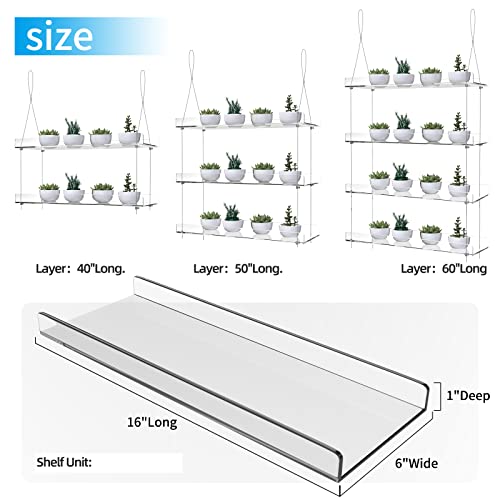 3-Tier Hanging Acrylic Plant Shelves for Windows | Each Tier 16 Inch Long, Height Adjustable Plant Stand, Clear Hanging Plant Stand for Indoor Windows, Grow Herbs,Flower - color: 3 Tier