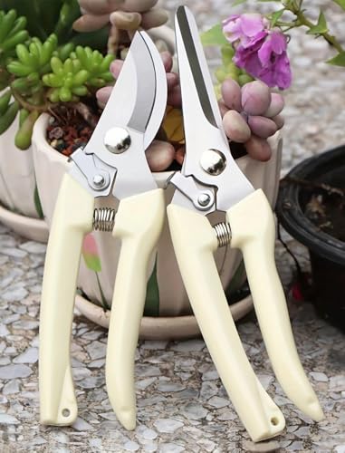 Professional Grade Pruning Shears Gardening Scissors Set - 2 Pack Ergonomic Garden Clippers with Non-Slip Rubber Handle, Sharp Stainless Steel Blades for Gardening, Floral, Bonsai, Indoor Plants,White - color: White