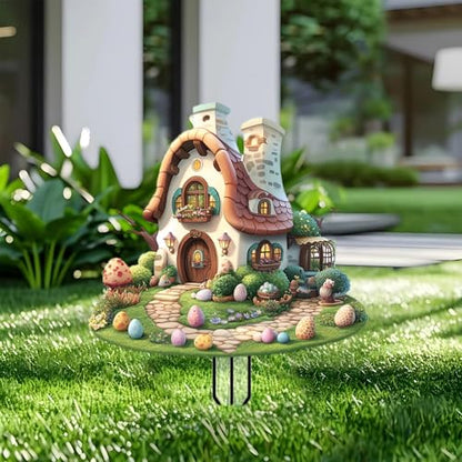 House Garden Stakes Decor Yard Acrylic - 2D Spring Garden Acrylic Sign Decoration, Yard Art, Gift for Nature Lovers, for Indoor & Outdoor Flower Pots, Yard, Mini Gardens & Lawn (5.9”x5.9”) Y24