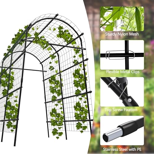 Garden Arch Trellis, 7.5FT Extra Tall Polyethylene-Coated Stainless Steel Garden Trellis for Climbing Plants, Vegetables, Flowers, Outdoor Pergola Arbor Wedding Party Decoration, Cucumber Trellis, Gar - size: Snap-Fit 7.6 x 6 x 4 Ft(9-Bar)