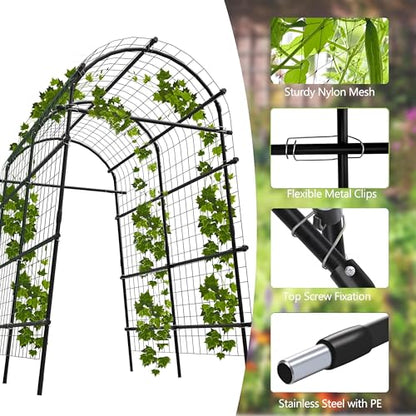 Garden Arch Trellis, 7.5FT Extra Tall Polyethylene-Coated Stainless Steel Garden Trellis for Climbing Plants, Vegetables, Flowers, Outdoor Pergola Arbor Wedding Party Decoration, Cucumber Trellis, Gar - size: Snap-Fit 7.6 x 6 x 4 Ft(9-Bar)