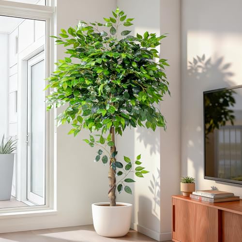 Artificial Ficus Tree 5FT Artificial Plants Indoor Fake Ficus for Indoor Home Decor, 150% Foliage Density Realistic Faux Tree Fake Floor Plant with Leaves for Living Room, Office, House Plant - color: Climbing Ficus, size: 5ft