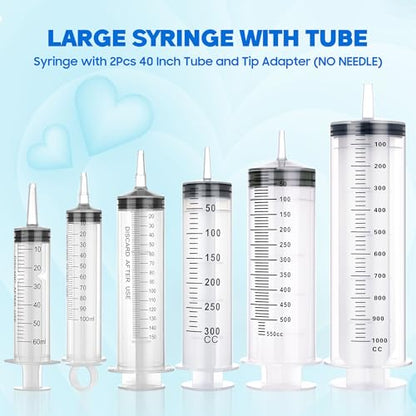 100ml/cc Syringes with Tube 40 Inch Handy Plastic Tubing and Adapter Tip - size: 100ML/CC