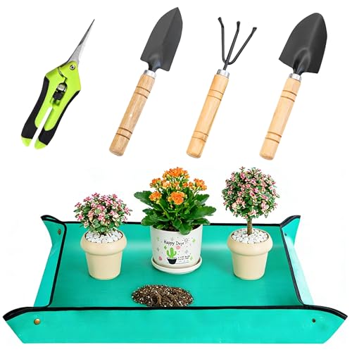 Plant Repotting Mat and Succulent Tools Set, Waterproof Indoor Gardening Mat with Mini Garden Hand Tools for Transplanting, Bonsai, Cactus, Houseplant Care Gifts for Women Men