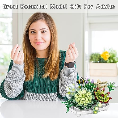 Succulent Building Toys for Adults, Bonsai Botanical Collection Toy Building Sets, Plants and Flowers DIY Home Decoration, Gift for Valentines Day Women Kids (Not Compatible with Lego) - style: Succulent Bonsai (389 PCS)