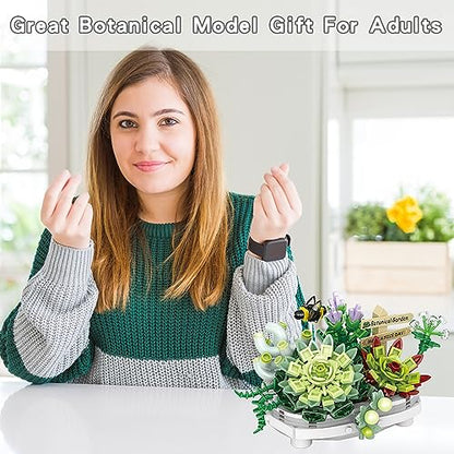 Succulent Building Toys for Adults, Bonsai Botanical Collection Toy Building Sets, Plants and Flowers DIY Home Decoration, Gift for Valentines Day Women Kids (Not Compatible with Lego) - style: Succulent Bonsai (389 PCS)