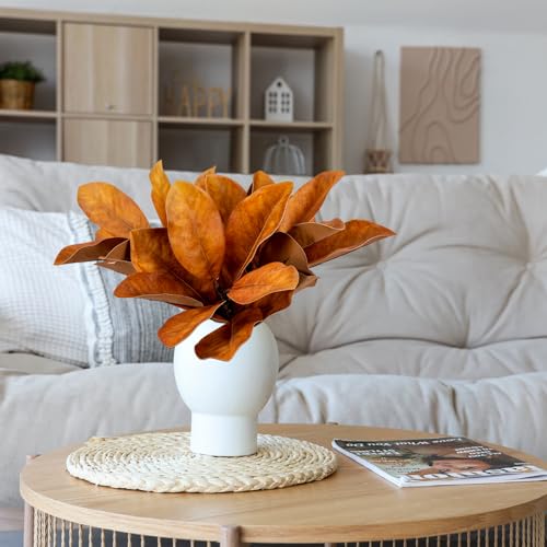 4 Pcs Fall Magnolia Silk Leaves Branches 22 Inch 3D Real Touch Autumn Faux Magnolia Stems Fake Orange Leaves Twigs for Indoor Outdoor Vase Filling Home Wedding Decoration - color: (A) 4 Pcs 22 Inch Orange