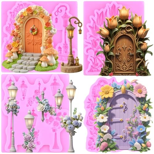 ZiXiang Fairy Garden Door Silicone Mold Street Lamp Fondant Molds Set Of 4 - color: Style B
