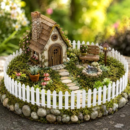 2Pcs Miniature Fairy Garden Fence DIY Wood Decorative Picket Fence | Mini Wood Picket Ornament Fence, Micro Landscape Miniature Accessories for Dollhouse, Village Landscape, Home, Garden