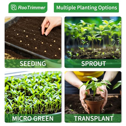 RooTrimmer Shallow 1020 Nursery Flat Trays Specialized for Holding & Carrying 200 Cell Plug Seedling Trays (Height is 1.3"),Microgreen Germination Trays,10 Pack, No Holes (YB01, 10Pcs) - size: YB01-10P-Black
