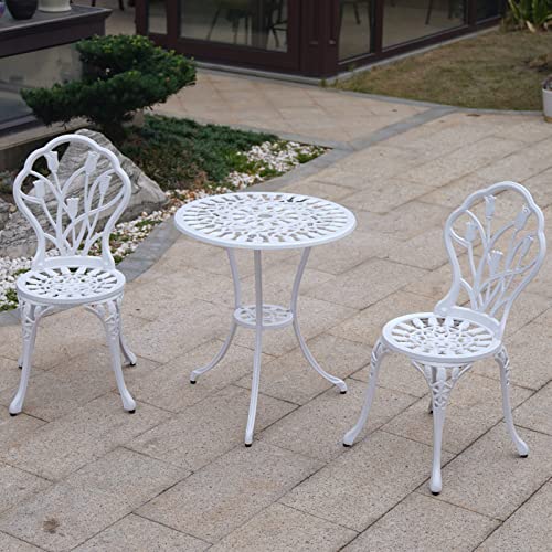 KAILI Patio Bistro Sets 3 Piece cast Aluminum Patio Furniture Outdoor Garden Metal Rust Proof Tables and Chairs White bisrto Set (Tulips-White) - style: tulips-white