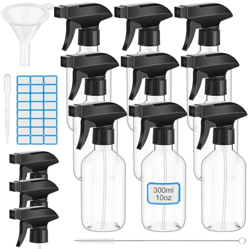 10oz/300ml 9 Pack Plastic Spray Bottles Bulk, Clear, Regular - color: Clear, size: 10oz/300ml, style: Regular
