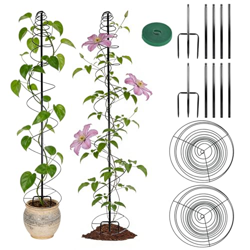 2 Pack Spiral Metal Trellis for Climbing Plants Outdoor-75 Adjustable - size: 2pcs-75In