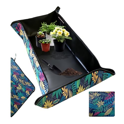 39.5"x59" Plant Transplanting Mat - Thickened Waterproof Potting Mat, Succulent Gardening Mat, Portable Repotting Mat for Mess Control, Indoor Outdoor Use (PVC-Black Leaf Print) - color: Black Leaf Print, size: 39.5" x 59" x 0.1"