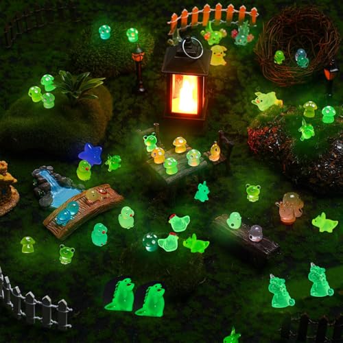 ACEBON 102PCS Glow in the Dark Mini Animal Figurines, 46 Styles Cute Resin Animals for Fairy Garden, Terrarium, Aquarium, Decor & DIY Miniature Landscapes