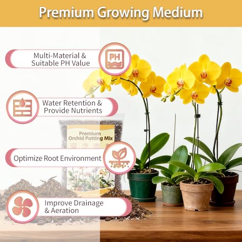 Orchid Potting Mix, Well-Draining Soil for Orchids Repotting - 4QT | Blend of Pine Bark, Perlite, Coco Peat & Moss; for Phalaenopsis, Dendrobium, Succulents, Ferns; Resealable Bags - size: 4QT
