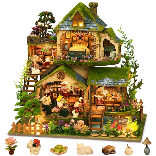 DIY Miniature House Kit, Victorian Dollhouse Kit, 3D Wooden Puzzles Bookshelf Craft Kits, Mini Doll House Building Kit for Adults Teen(Forest Cottage) - style: Forest Cottage