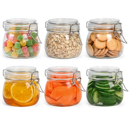Airtight Glass Jars with Lids,17 oz Glass Storage Containers with Lids Set of 6,Small Mason Jars with Clamp Airtight Lid and Silicone Gasket,Used for Food Storage and Pickling