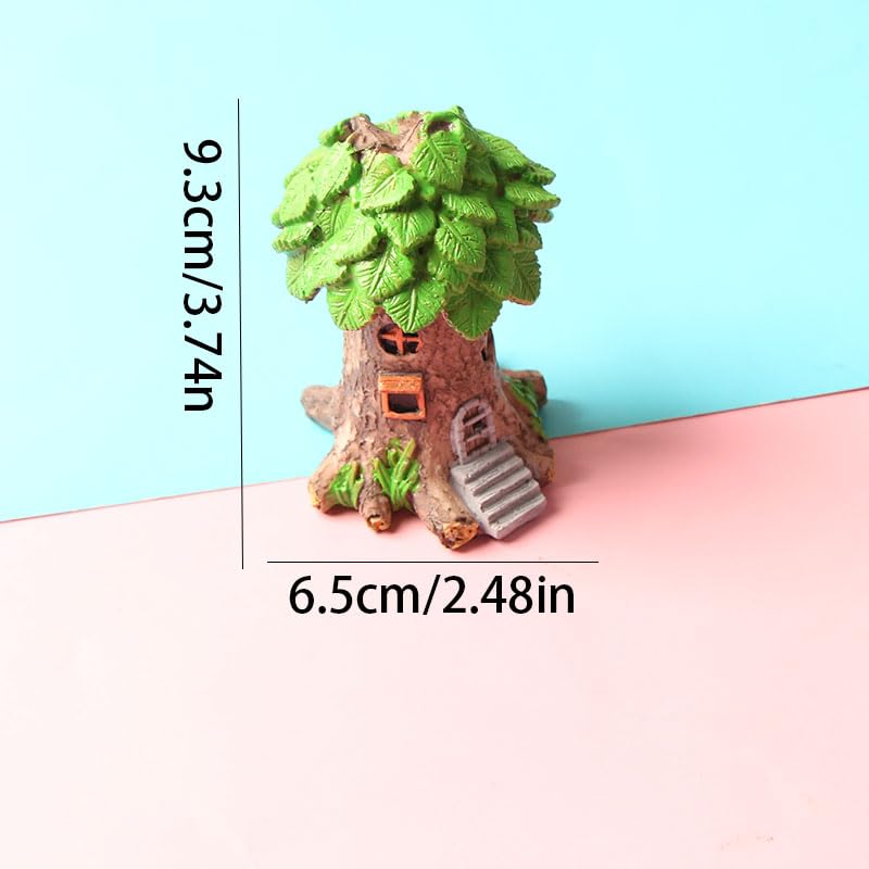 2PC Resin Fairy Tale Treehouse Figurine, Miniature Garden Gnome Home, Plant-Themed Collectible for Indoor/Outdoor Decor & DIY Bonsai/Fairy Garden