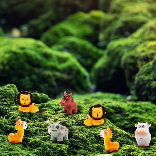 50 Pcs Miniature Resin Animal Figurines Set (1.2") - Elephant, Lion, Giraffe, Horse, Cow for Fairy Garden, Terrarium, DIY Crafts & Miniature World - color: Animal