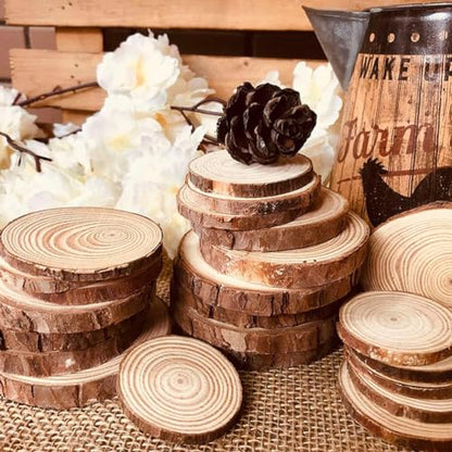 30pcs Wood Slices, BetterJonny 2.36-2.75 inch Undrilled Wooden Circles Predrilled with Hole Natural Wood Ornaments with 10 Meters Jute Rope for Arts DIY Craft - size: 30 Pcs (2.36-2.75 inch)