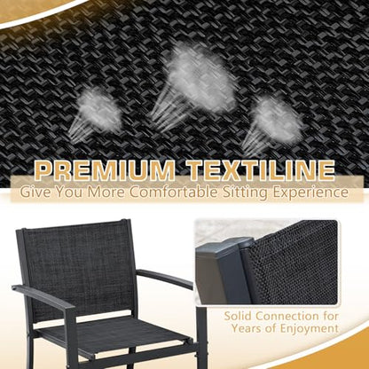 Greesum 4 Pieces Patio Furniture Set Outdoor Conversation Textilene Fabric Chairs for Lawn, Garden, Balcony, Poolside with A Glass Coffee Table, Black - color: Black, style: 4 Pieces