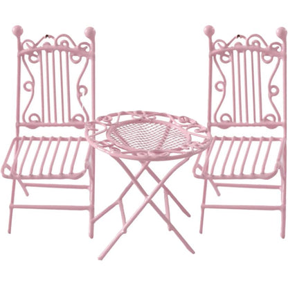 IMIKEYA 1/12 Scale Miniature Wrought Iron Table and Chairs Set Round Dollhouse Bistro Furniture with 1 Table and 2 Chairs for Tiny House Doll Furniture Desktop Decor
