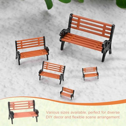 M METERXITY 10-Pack Miniature Park Bench Models, 0.6x0.3x0.4 Inch ABS Mini Village Garden Chair for Terrarium/DIY Micro Landscaping/Dollhouse, Train Platform Bench Figurine [Brown Black] - size: 0.6x0.3x0.4 Inch